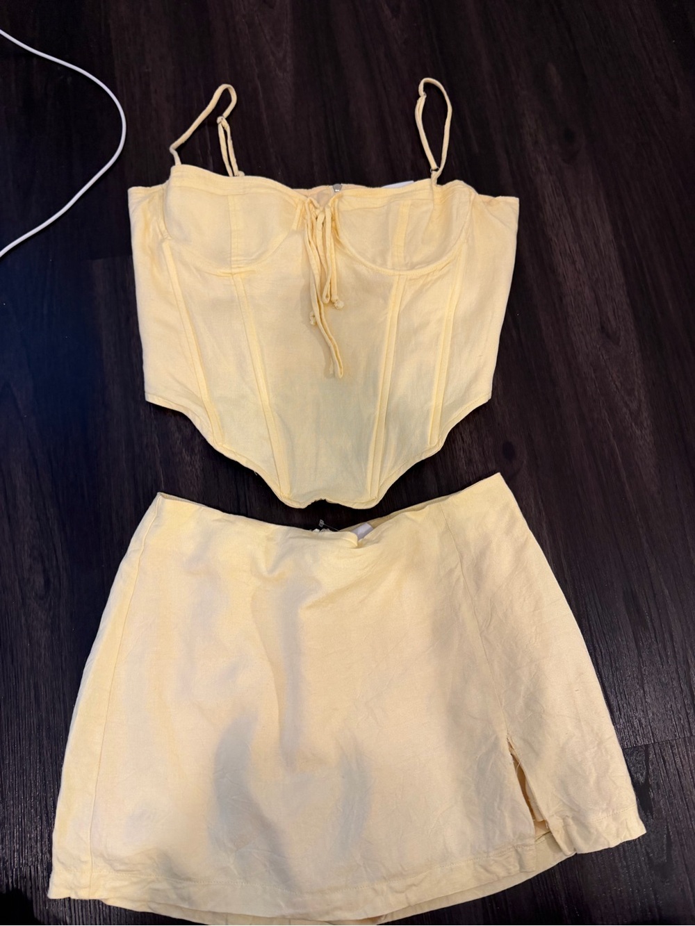 Corset Crop Top & Mini Skirt Set in Soft Yellow